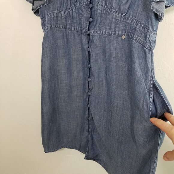 Superdry Curated Chambray V-Neck Dress with Pockets Button Front Blue Size 12 - Picture 3 of 6